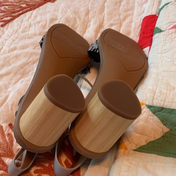 FRANCO SARTA RAFFIA BLUE SANDALS WITH WOOD HEELS SZ 9 NWOT - Picture 3 of 6